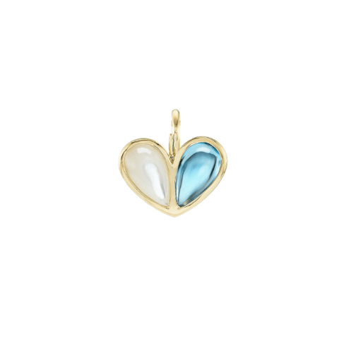 Vertical 18K Yellow Gold Sweetheart Mother of Pearl and Blue Topaz Jumbo Charm