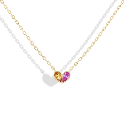 Vertical 18K Yellow Gold Sweetheart Citrine & Pink Sapphire Necklace