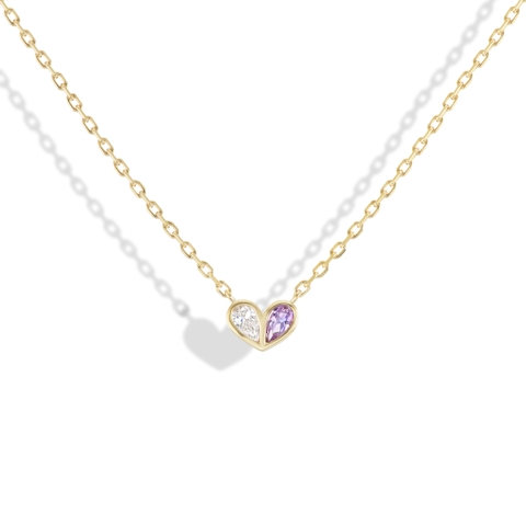 Vertical 18K Yellow Gold Sweetheart Diamond & Purple Sapphire Necklace