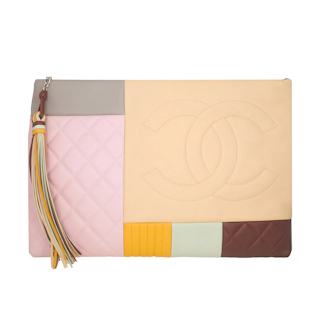 Image #1 Colorblock Quilted Mixed Leathers O Case Clutch Multicolor Pink Neutral