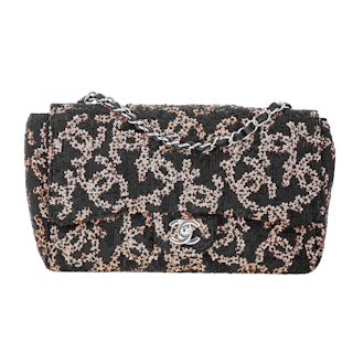 Image #1 Sequin Classic Single Flap Medium Black Gold