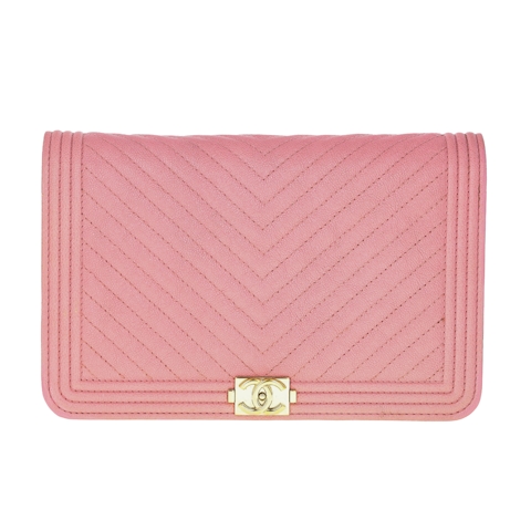 Image #1 Chevron Caviar Boy Wallet on Chain Pink