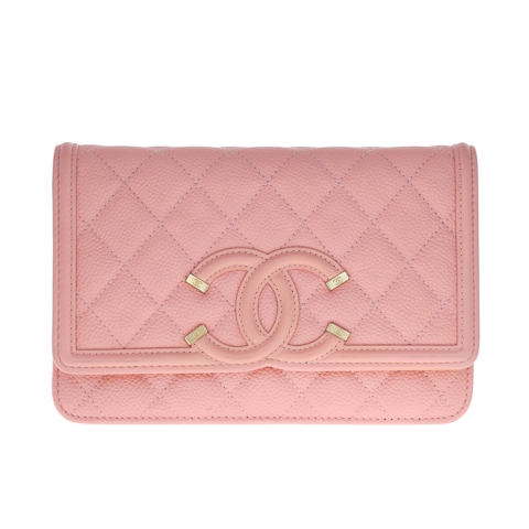 Image #1 Quilted Caviar CC Filigree Wallet On Chain Pink