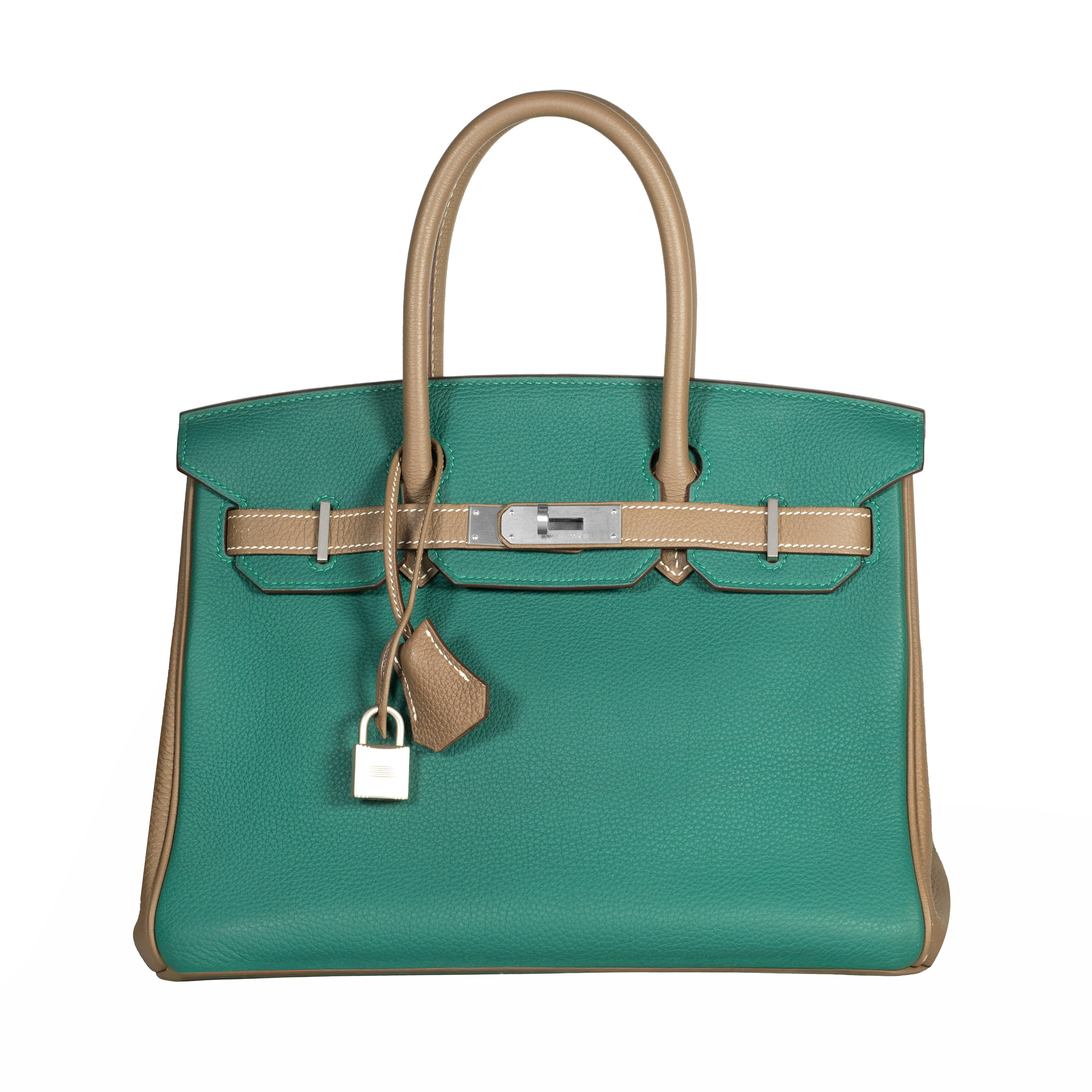 Hermès Bicolor Togo Birkin 30 Malachite Etoupe