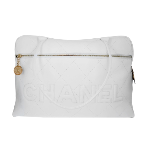 Image #8 Stitched Calfskin Logo Bowler Bag Maxi White