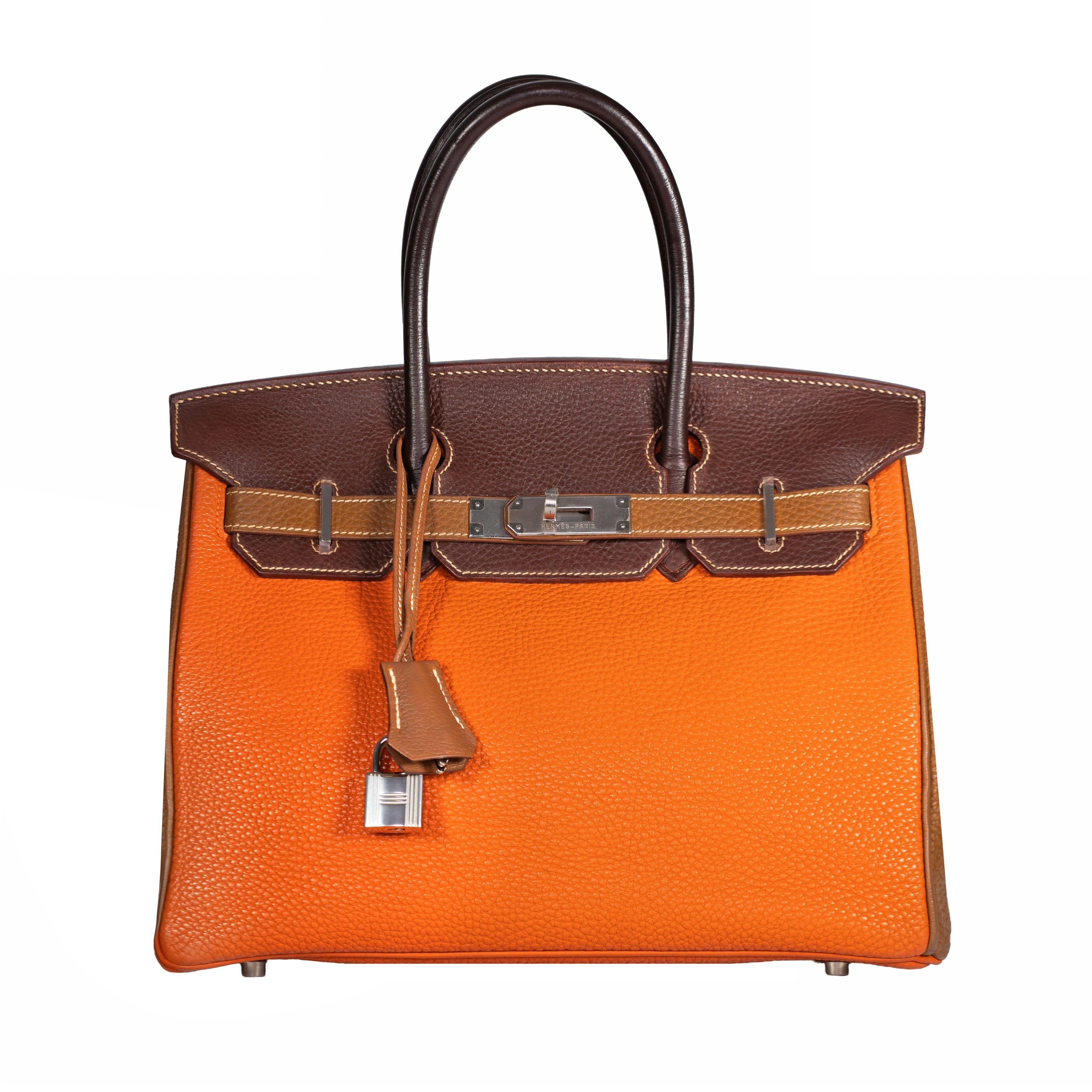 Hermès Tricolor Clemence Birkin 30 Orange Gold Raisin