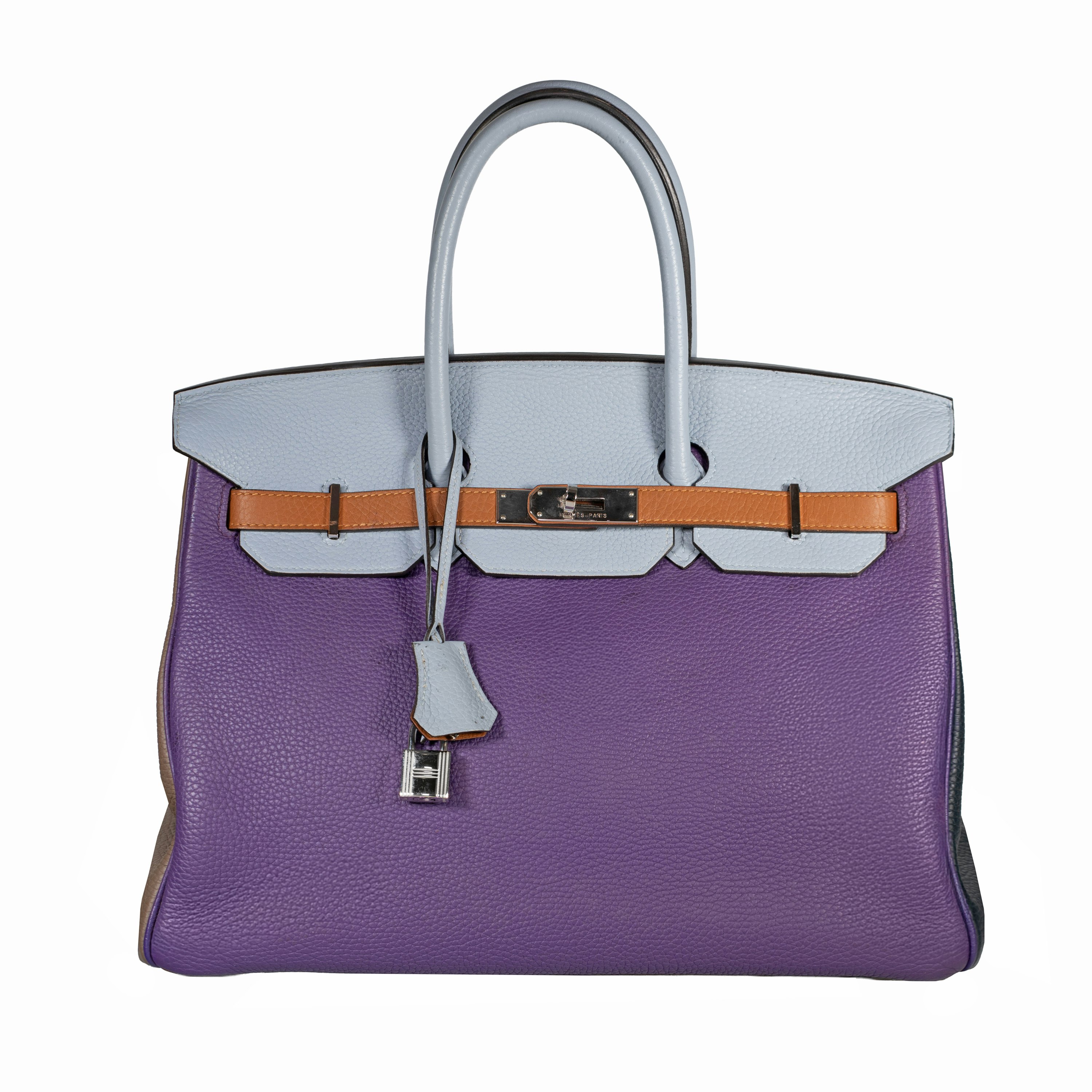 Hermès Tricolor Clemence Birkin 35 Arlequin Purple/Blue Lin/Gold