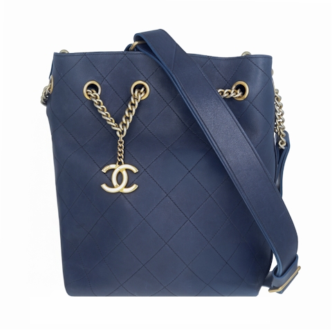 Image #1 Quilted Calfskin On My Shoulder Drawstring Bag Small Blue