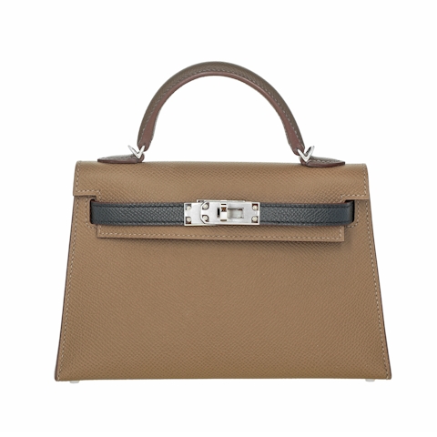 Image #1 Tricolor Epsom Mini Kelly II Etoupe/Noir/Ecorce