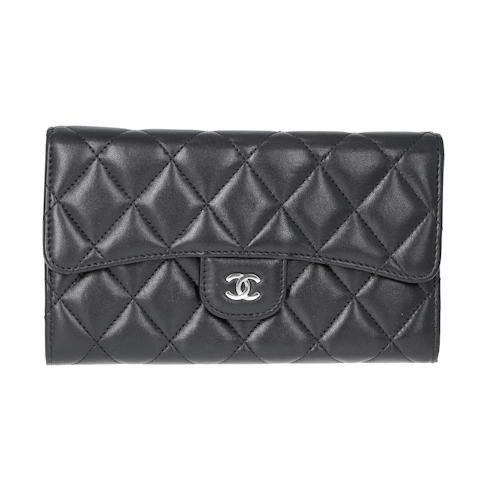 Image #1 Quilted Lambskin Tri-Fold Flap Wallet Black