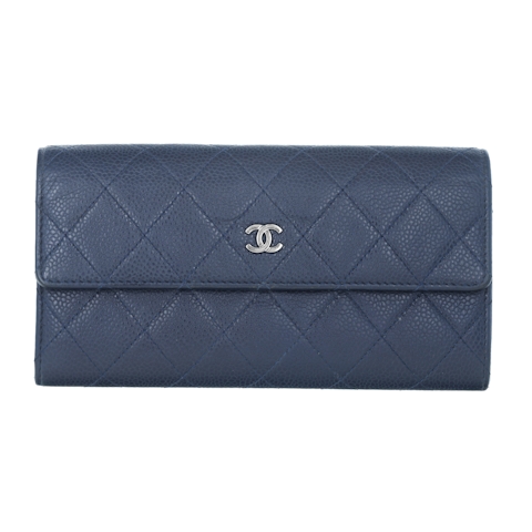 Image #1 Quilted Caviar Flap Long Wallet Navy