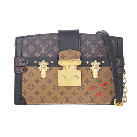 Image #1 Reverse Monogram Coated Canvas Trunk Clutch Brown