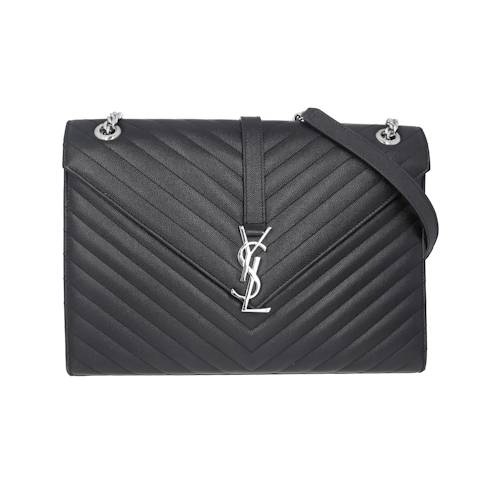 Image #1 Saint Laurent Sheepskin with Matelasse Chevron Monogram College Satchel Large Black