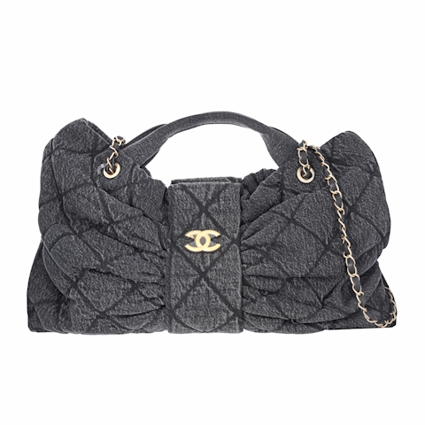 Image #1 Quilted Denim Maxi Bow Bag Black
