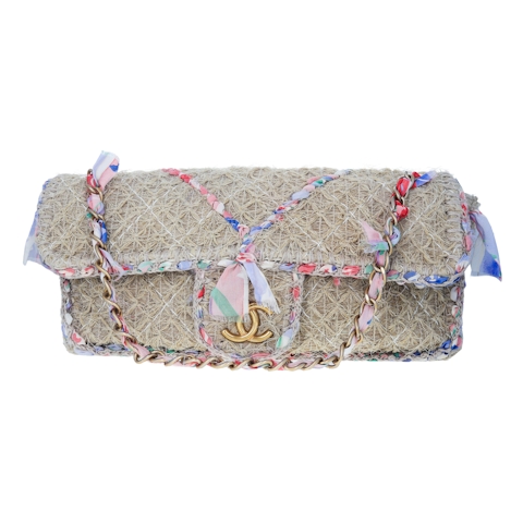 Image #8 Woven Raffia CC Country Flap Shoulder Bag Medium Neutral