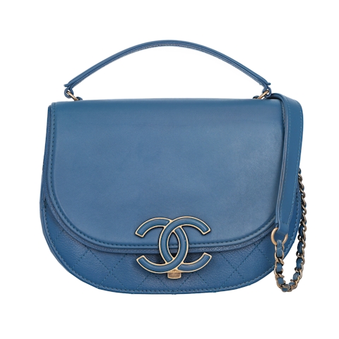 Image #8 Calfskin with Goatskin Coco Curve Flap Messenger Small Blue