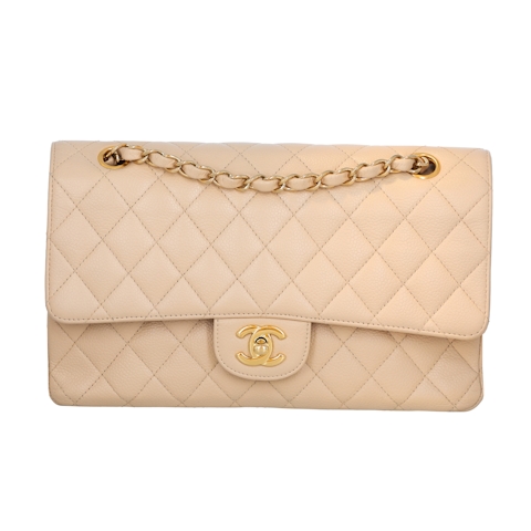 Image #8 Quilted Caviar Classic Double Flap Medium Beige