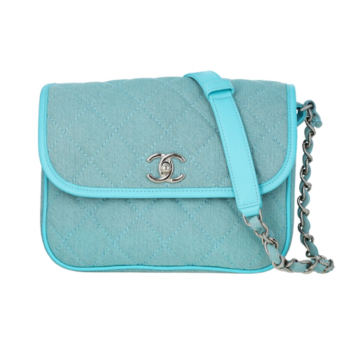 Image #1 Quilted Denim CC Flap Messenger Small Blue