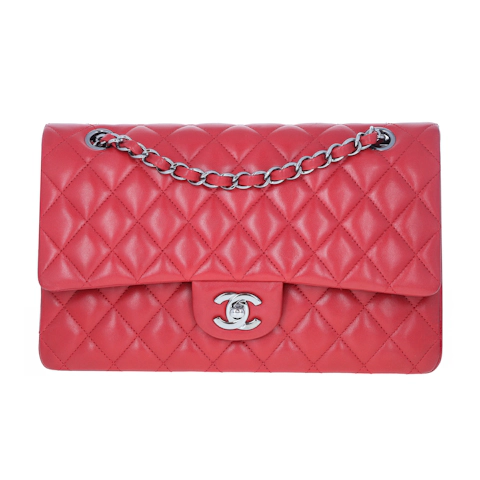 Image #1 Quilted Lambskin Classic Double Flap Medium Red