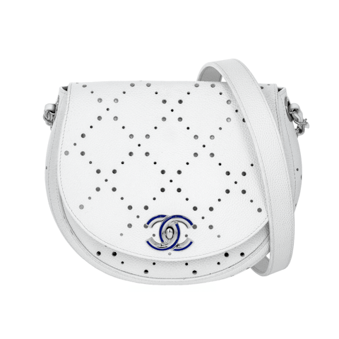 Image #1 Perforated Caviar Saddle Bag Small White