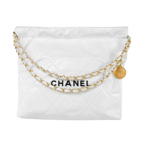 Image #1 Quilted Calfskin 22 Chain Hobo Large White