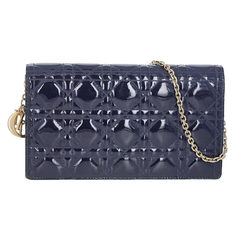 Image #1 Quilted Patent Lady Dior Clutch on Chain Blue