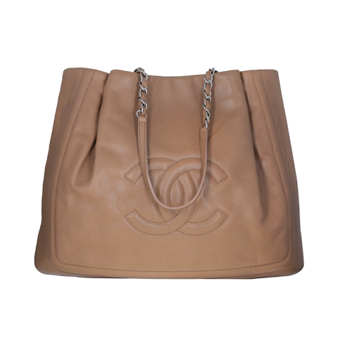 Image #1 Caviar Timeless Pleated Chain Tote Large Brown