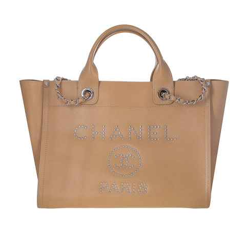 Image #1 Studded Caviar Deauville Tote Small Neutral