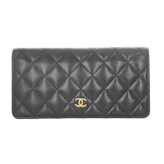 Image #1 Quilted Caviar Bifold Yen Wallet Black