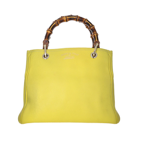 Image #1 Calfskin Bamboo Shopper Tote Small Yellow