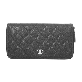 Image #1 Quilted Caviar Zip Around Wallet Black