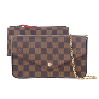 Image #1 Damier Coated Canvas Pochette Felicie Chain Wallet Brown