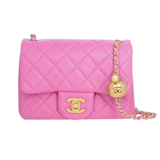 Image #1 Quilted Lambskin Pearl Crush Square Flap Mini Pink