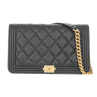 Image #1 Quilted Caviar Boy Wallet on Chain Black