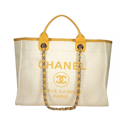 Image #1 Raffia Medium Deauville Tote Yellow