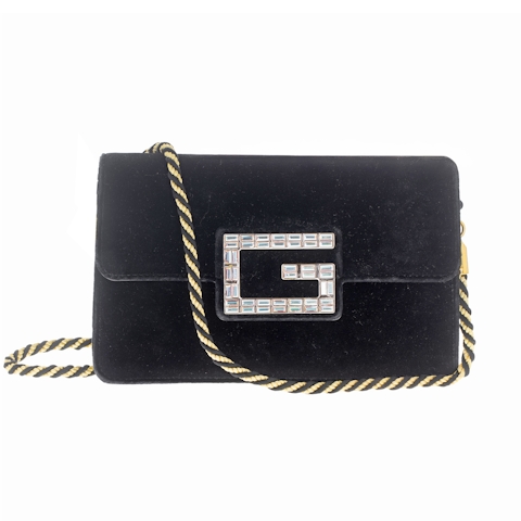 Image #1 Velvet with Crystals G Broadway Shoulder Bag Small Black
