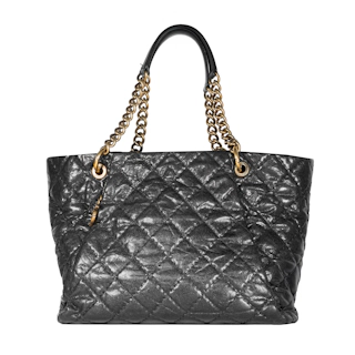 Image #1 Glazed Crumpled Caviar Pleats Tote Large Black