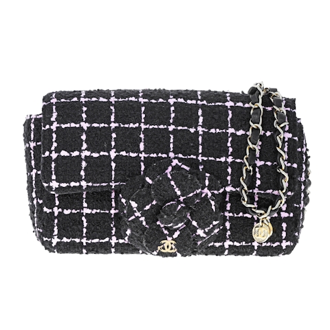 Image #1 Tweed Camellia Flap Small Black