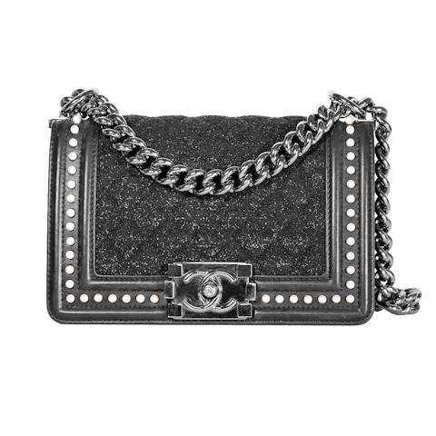 Image #1 Quilted Tweed with Calfskin Pearl Boy Flap Medium Black