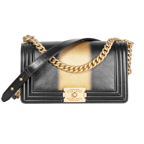 Image #1 Calfskin Medium Boy Flap Black and Gold