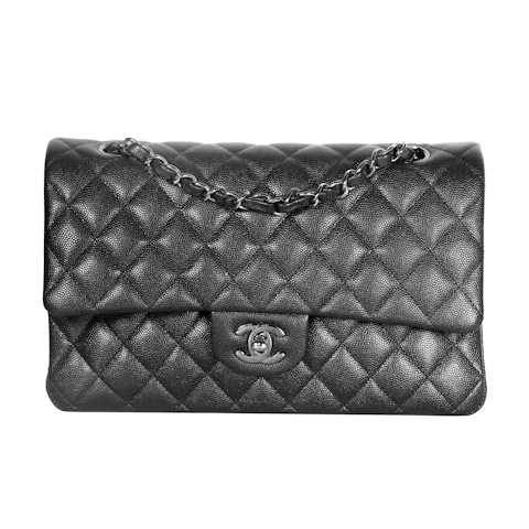 Image #1 Quilted Iridescent Caviar Classic Double Flap Medium Black