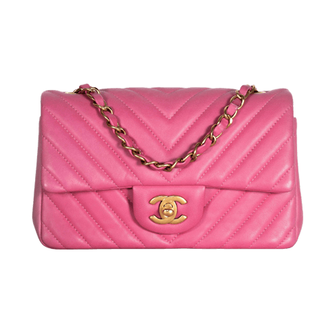 Image #1 Chevron Lambskin Classic Single Flap Mini Pink