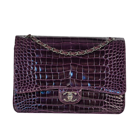Image #1 Crocodile Classic Double Flap Maxi Purple